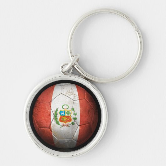 Worn Peruvian Flag Football Voetbal Sleutelhanger (Voorkant)