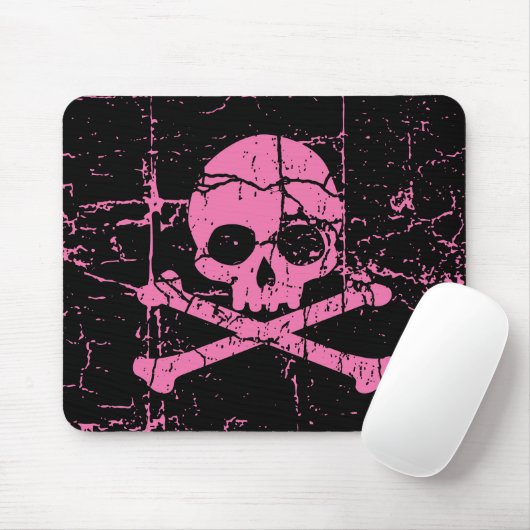 Worn Pink Skull en Crossbones Muismat (Met muis)