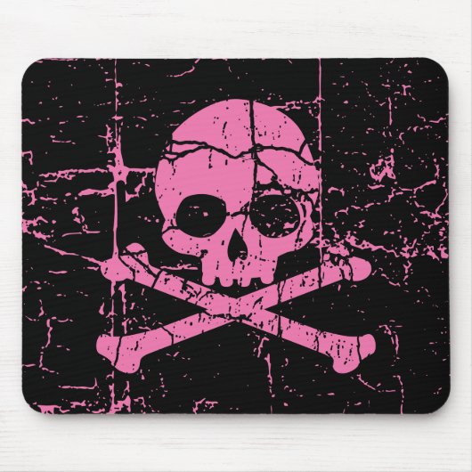 Worn Pink Skull en Crossbones Muismat (Voorkant)