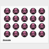 Worn Pink Skull en Crossbones Ronde Sticker (Vel)