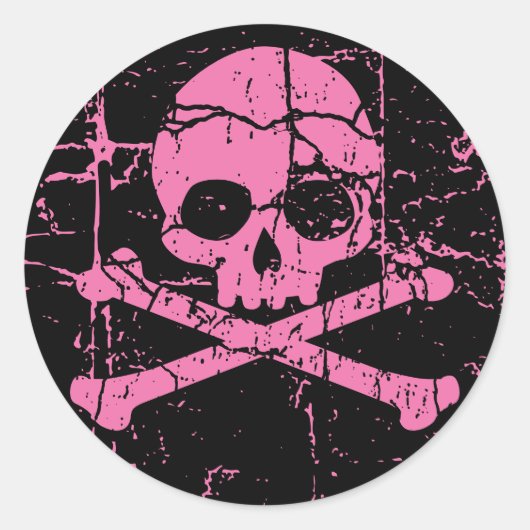Worn Pink Skull en Crossbones Ronde Sticker (Voorkant)