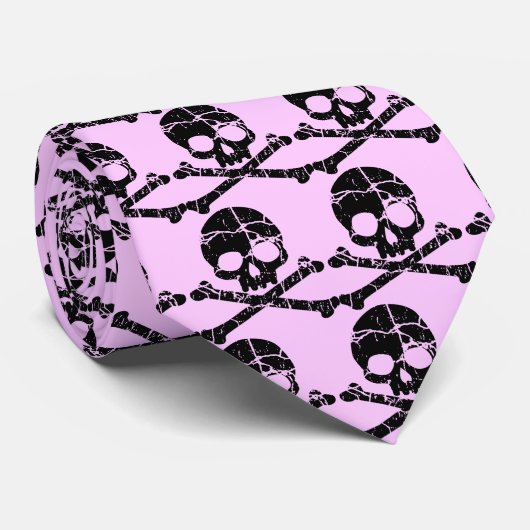 Worn Pink Skull en Crossbones Stropdas (Opgerold)