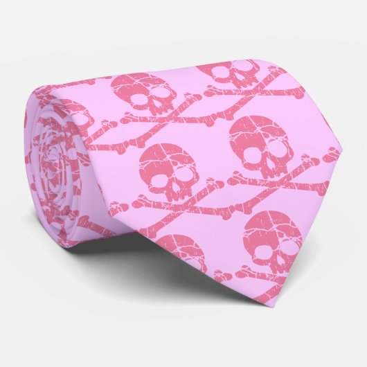 Worn Pink Skull en Crossbones Stropdas (Opgerold)