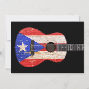 Worn Puerto Rico Flag Acoustic Guitar, zwart