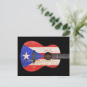 Worn Puerto Rico Flag Acoustic Guitar, zwart Briefkaart (Staand voorkant)