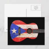Worn Puerto Rico Flag Acoustic Guitar, zwart Briefkaart (Voorkant / Achterkant)