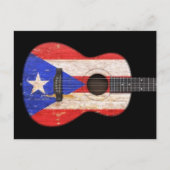 Worn Puerto Rico Flag Acoustic Guitar, zwart Briefkaart (Voorkant)