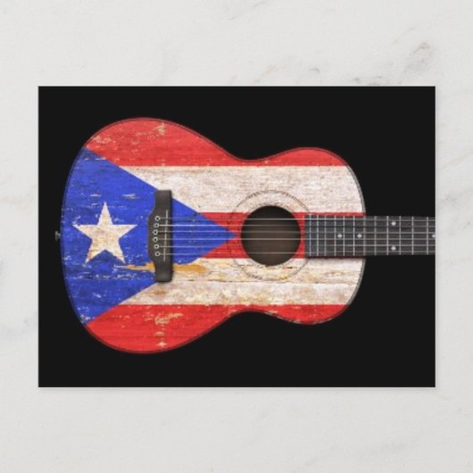 Worn Puerto Rico Flag Acoustic Guitar, zwart Briefkaart (Voorkant)