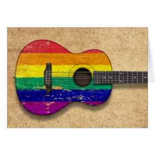 Worn Rainbow Gay Pride Flag Acoustic Guitar