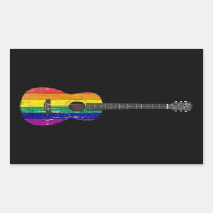 Worn Rainbow Gay Pride Flag Acoustic Guitar, zwart Rechthoekige Sticker