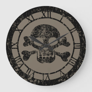 Worn Skull en Crossbones Grote Klok