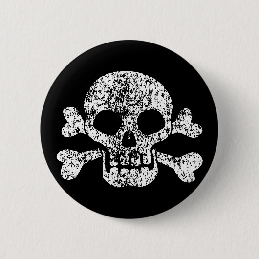 Worn Skull en Crossbones Ronde Button 5,7 Cm (Voorkant)