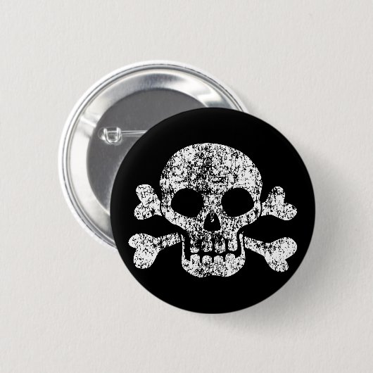 Worn Skull en Crossbones Ronde Button 5,7 Cm (Voorkant /achterkant)