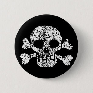 Worn Skull en Crossbones Ronde Button 5,7 Cm