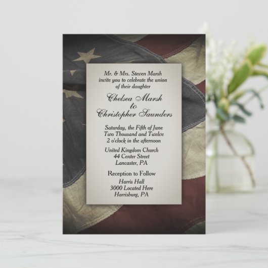  Worn USA Flag Wedding Invitation Kaart (Staand voorkant)