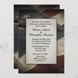  Worn USA Flag Wedding Invitation Kaart
