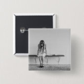 Worried Girl Vierkante Button 5,1 Cm (Voorkant /achterkant)