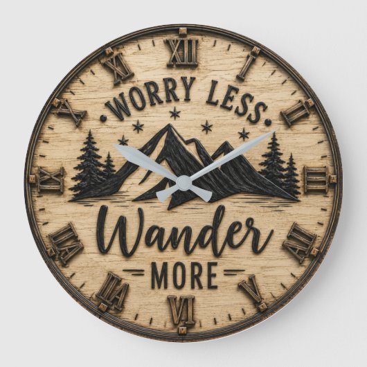 Worry Less Wander More Rustic Mountain Cabin Grote Klok (Voorkant)