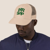 WORSHIP Print Beige Trucker Hat Pet (In situ)