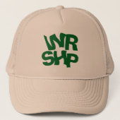 WORSHIP Print Beige Trucker Hat Pet (Voorkant)