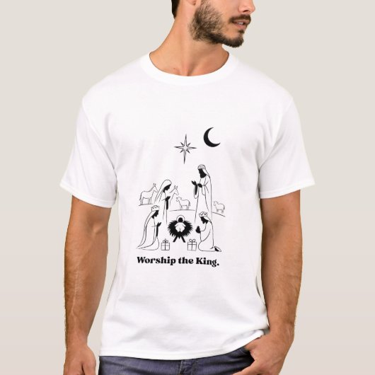 Worship the King T-Shirt | Minimalist Nativity  (Voorkant)