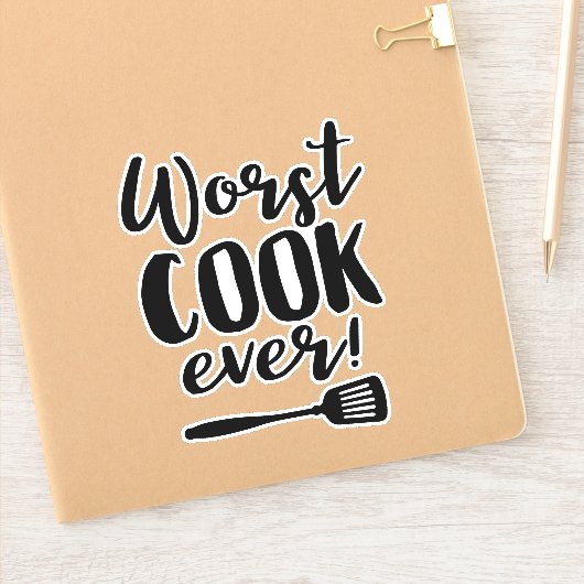 Worst Cook Ever Funny Chef Quote met Spatula Sticker (Notitieboek)