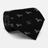 Worst Dachshund Dog Monogrammed Initialen Zwart Stropdas (Opgerold)