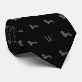 Worst Dachshund Dog Monogrammed Initialen Zwart Stropdas