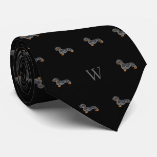 Worst Dachshund Dog Monogrammed Initialen Zwart Stropdas