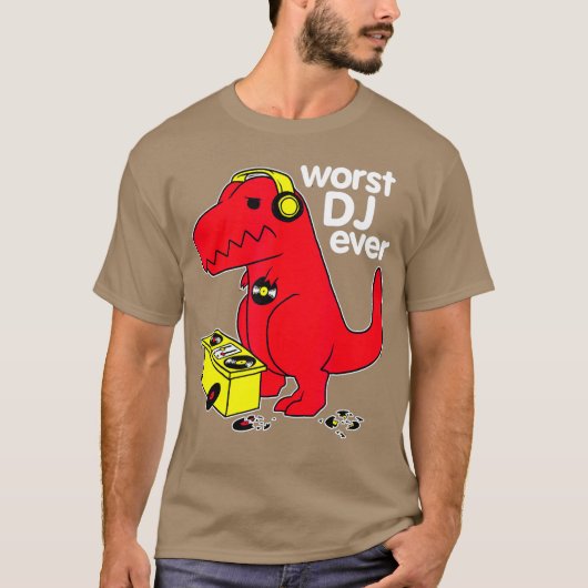 Worst DJ Ever Funny Red Dinosaur T-shirt (Voorkant)
