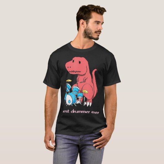 Worst Drummer Ever Funny Dinosaur TRex Drum T-shirt (Voorkant volledig)
