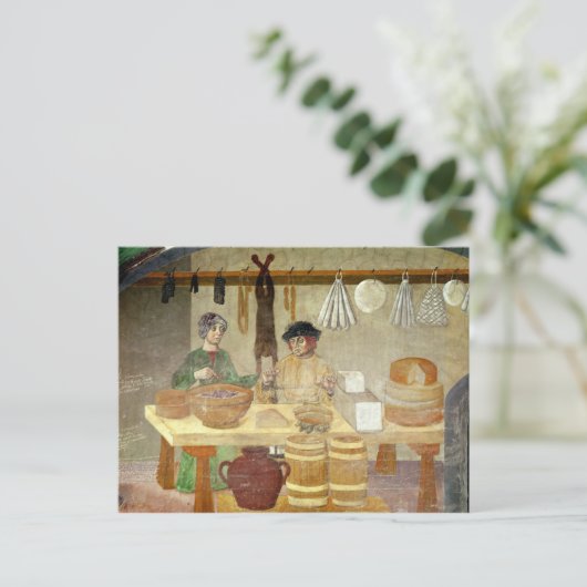 worst en kaasverkopers briefkaart (Staand voorkant)