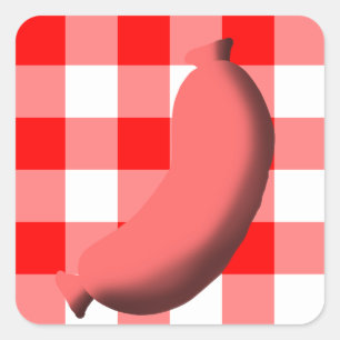 Worst met rode/witte gingham/speldenachtergrond vierkante sticker