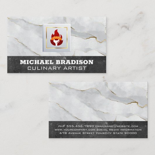 Worst op vork en vlam Logo | Marmer Visitekaartje (Voorkant / Achterkant)