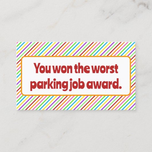Worst Parking Job Award. Contactkaartje (Voorkant)