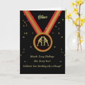 Worstelaar Verjaardag Zwart Goud en Rode Medaille  Kaart (Gele Bloem)