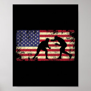 Worstelaar worstelt Amerikaanse vlag 4 juli cadeau Poster