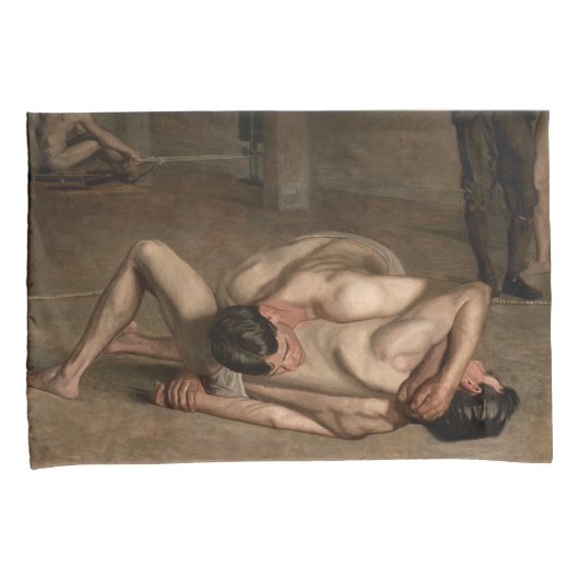Worstelaars (door Thomas Eakins) Kussensloop (Voorkant-Rechts)