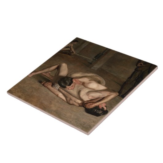Worstelaars (door Thomas Eakins) Tegeltje (Zijkant)