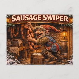 Worsteldief Kerstman postkaart