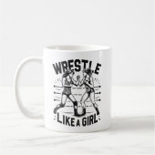 Worstelen als een meisje, vechtersvrouw, feministi koffiemok (Links)