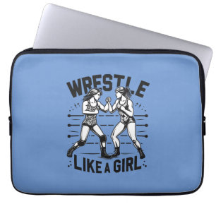 Worstelen als een meisje, vechtersvrouw, feministi laptop sleeve