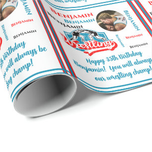 Worstelen Foto Naam Leeftijd Verjaardag Cadeaupapier