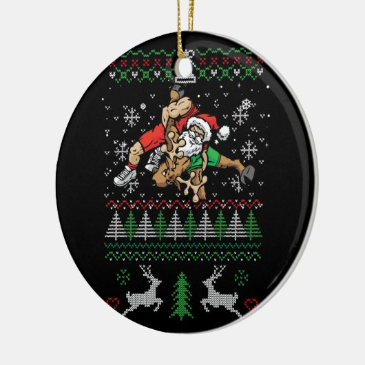 Worstelen Lelijke Kerstmis Wrestler Santa Reindeer Keramisch Ornament (Links)