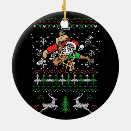 Worstelen Lelijke Kerstmis Wrestler Santa Reindeer Keramisch Ornament (Achterkant)
