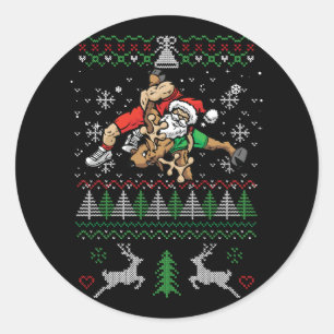 Worstelen Lelijke Kerstmis Wrestler Santa Reindeer Ronde Sticker