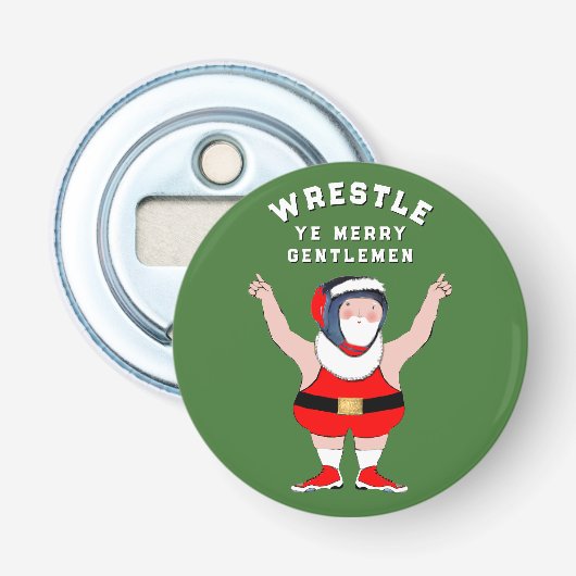 Worstelen met Kerstmis Button Flesopener (Voorkant)