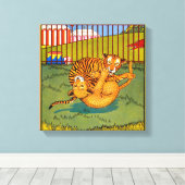 worstelen met tijger en luipaard canvas afdruk (Insitu (Houten vloer))