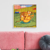 worstelen met tijger en luipaard canvas afdruk (Insitu (Woonkamer))