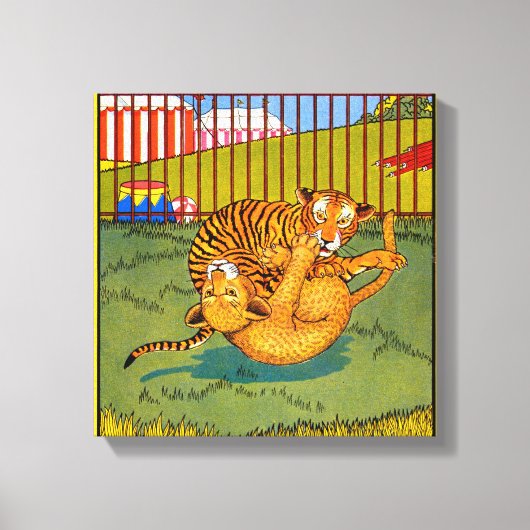 worstelen met tijger en luipaard canvas afdruk (Voorkant)